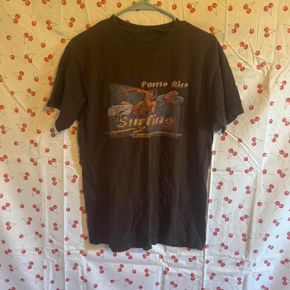 Puerto Rico Surfing Graphic T-Shirt - Brown